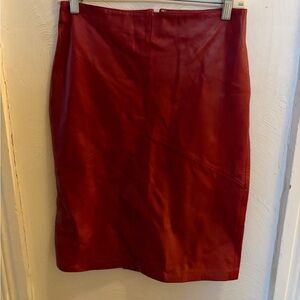 Cache Red Leather Pencil Skirt